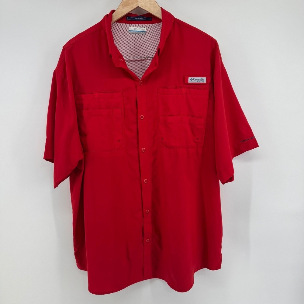 Columbia PFG Tamiami Men's XL Red Short Sleeve Fishing Shirt Omni-Shade Outdoor